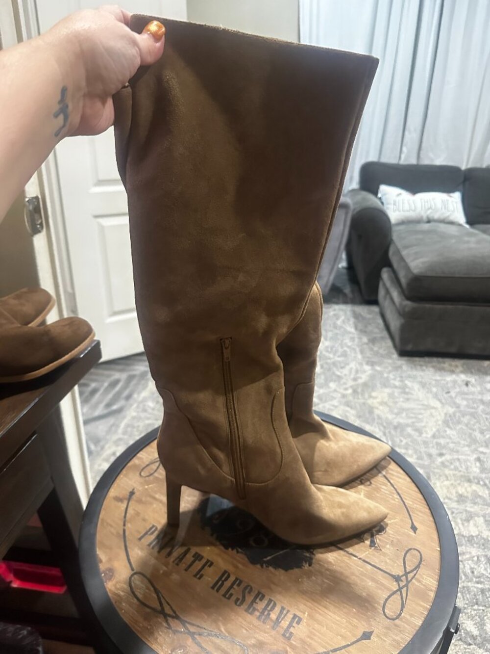 Nine West Tan Suede Tall Pointed Toe Heeled Boots Size 11M